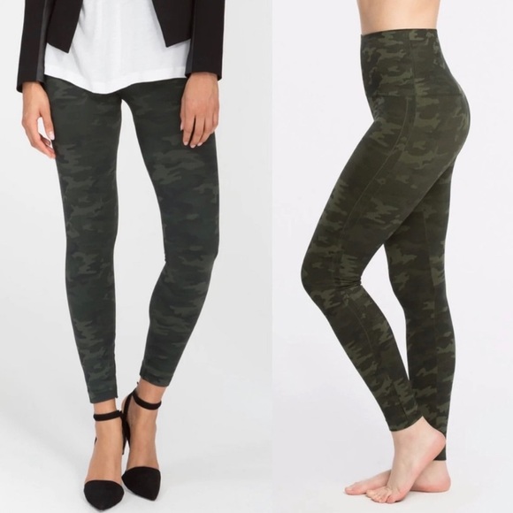 NWT Spanx Look at Me Now Seamless Leggings Black Camo Medium - Picture 1 of 13
